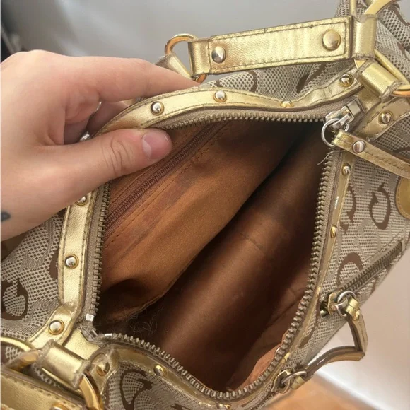 Guess Gold and Brown Logo Shoulder Bag - Picture 5 of 5